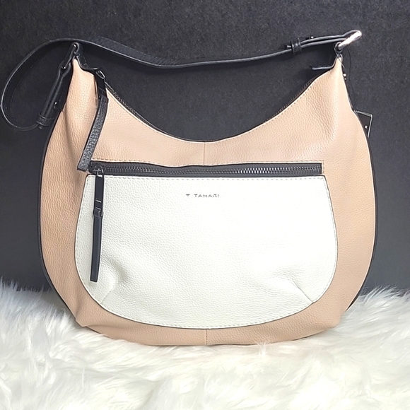 NWT  T TAHARI Crawford Hobo Pearl Multi Pebbled‎ Shrunken Leather Bag - Picture 1 of 11